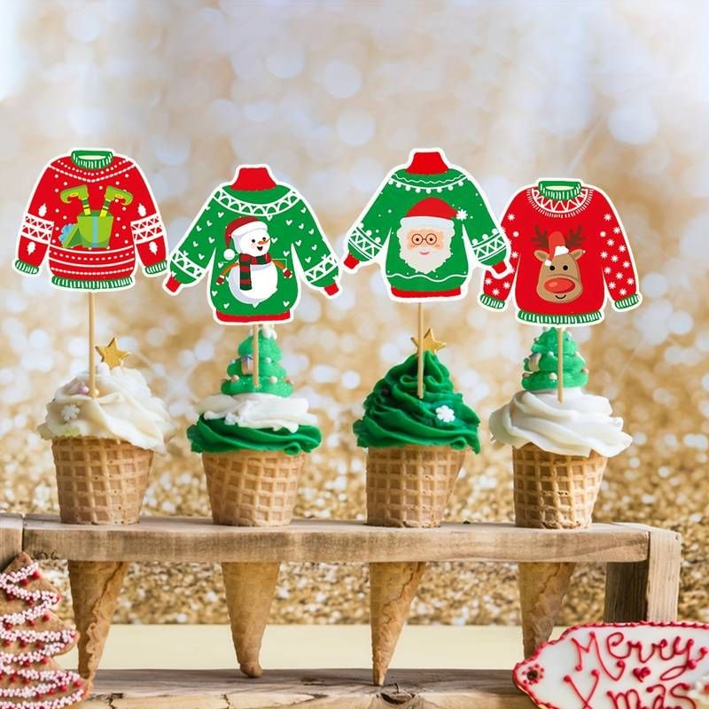 Cute Christmas Jumper Pics Red & Green (Pack of 8)