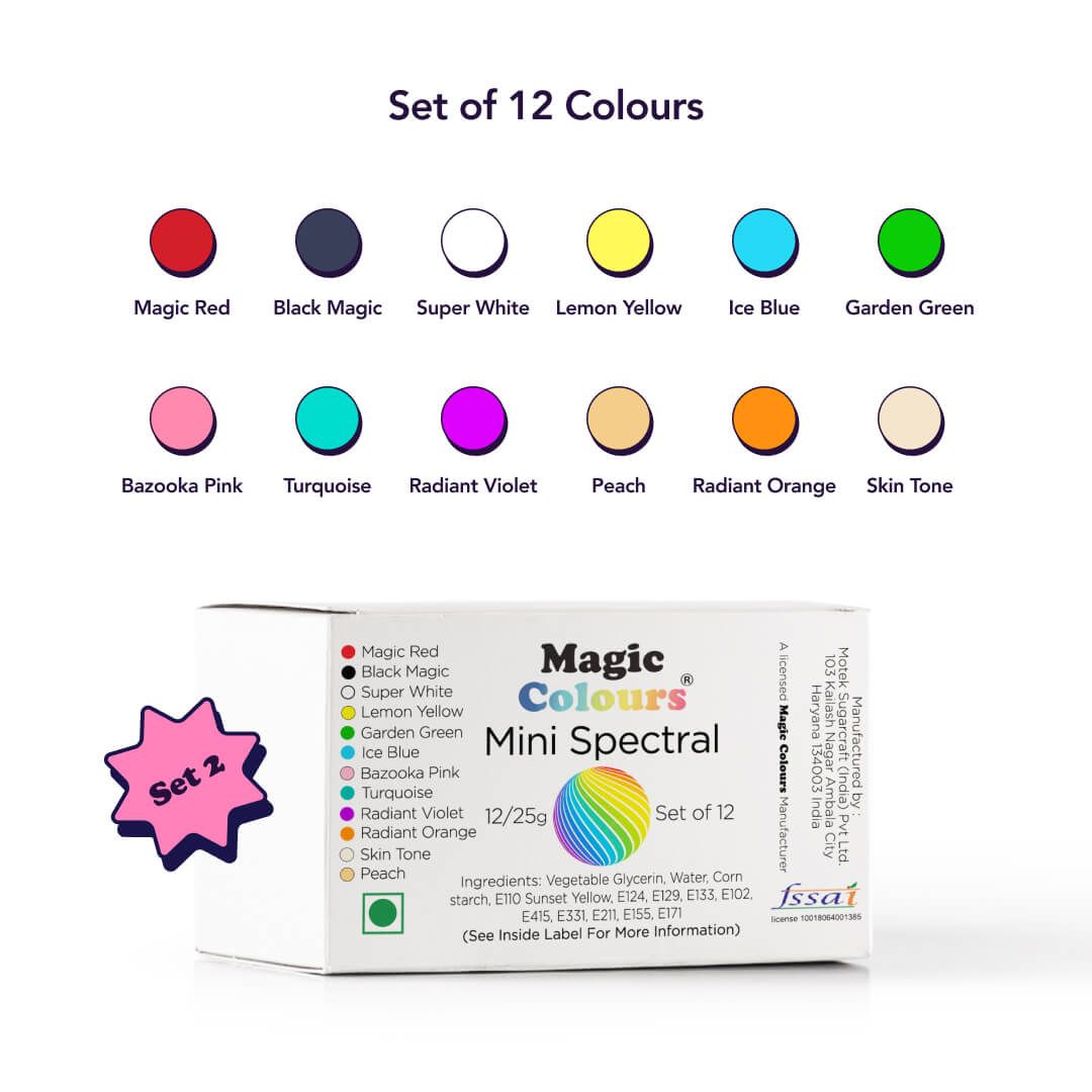 Magic Colours Spectral Mini Food Gel Colour (pack of 12 colours) - SET 2