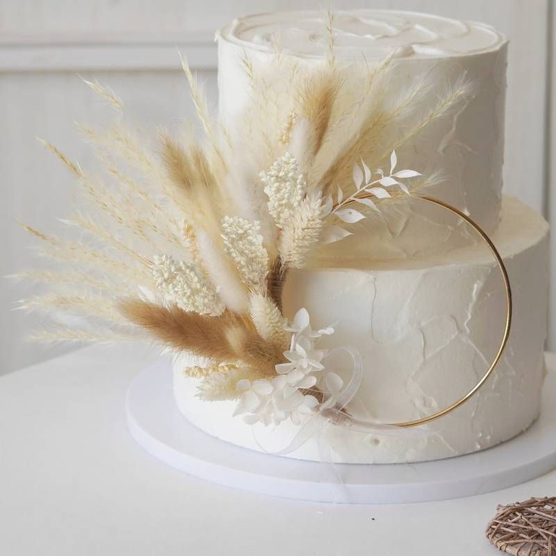 Dried Flower & Gold Hoop Wedding Cake Arrangement