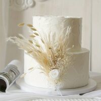 White Rose & Dried Spears & Gypsophila Cake Bouquet Topper