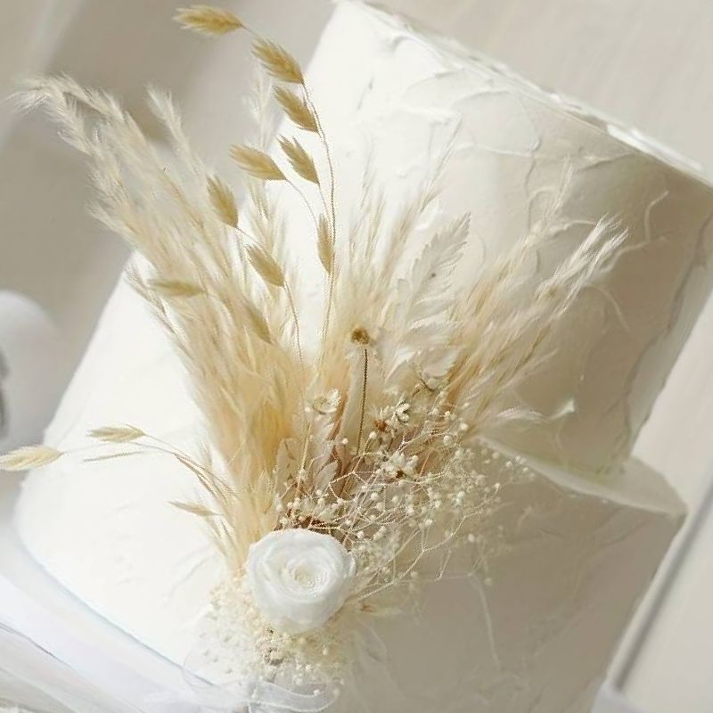 White Rose & Dried Spears & Gypsophila Cake Bouquet Topper