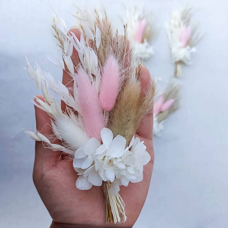 Mini Dried Flower Bouquet with Dried Flowers and Bunny Tails (Set of 3)