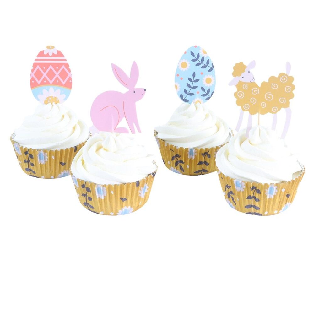 Cupcake Set - (24 Cupcake Cases And Toppers) - Happy Easter