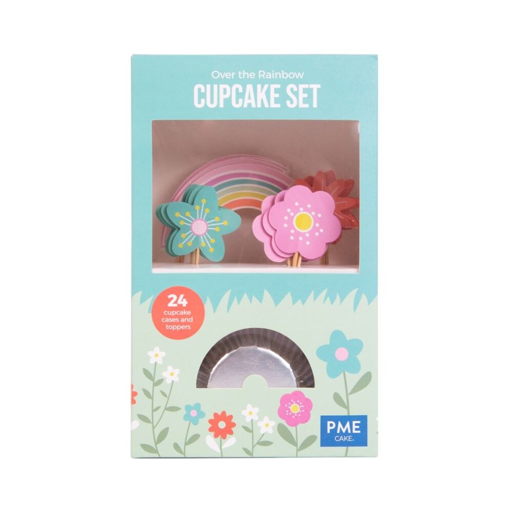 Cupcake Set - (24 Cupcake Cases And Toppers) - Over The Rainbow