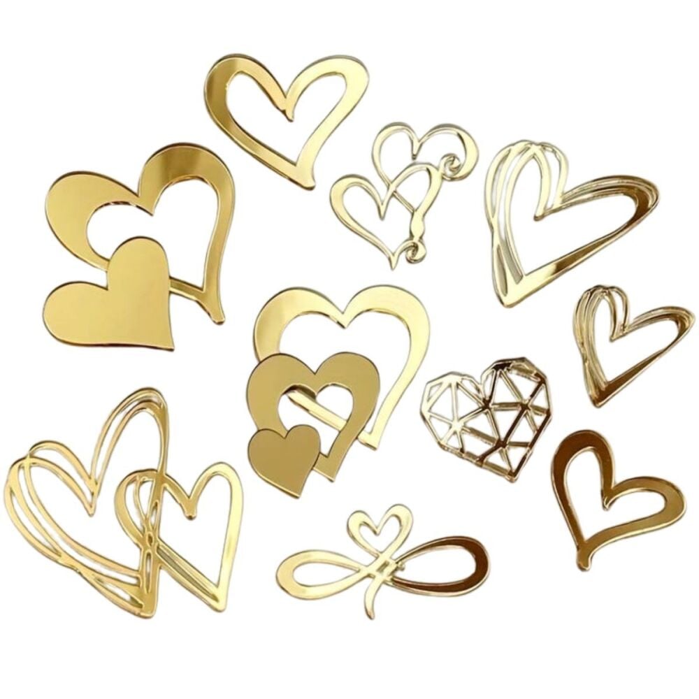 Acrylic Love Heart Charms (Pack of 10) - SHINY GOLD