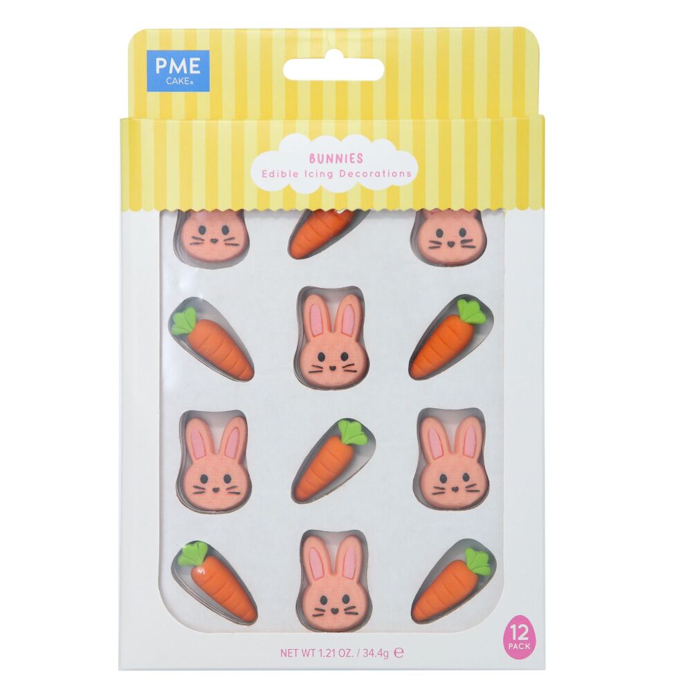 Sugar Decorations -  Bunnies / Carrots (Pack of 12)