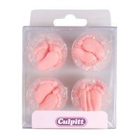 Culpitt Sugar Piping Decorations x 12 - Baby Feet (Pink) - BB 23/07/24
