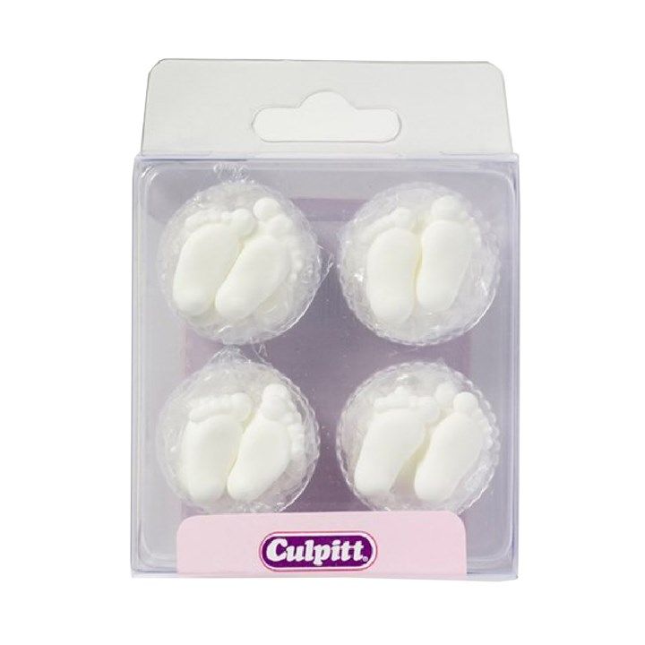 Culpitt Sugar Piping Decorations x 12 - Baby Feet (White) - BB 17/11/24