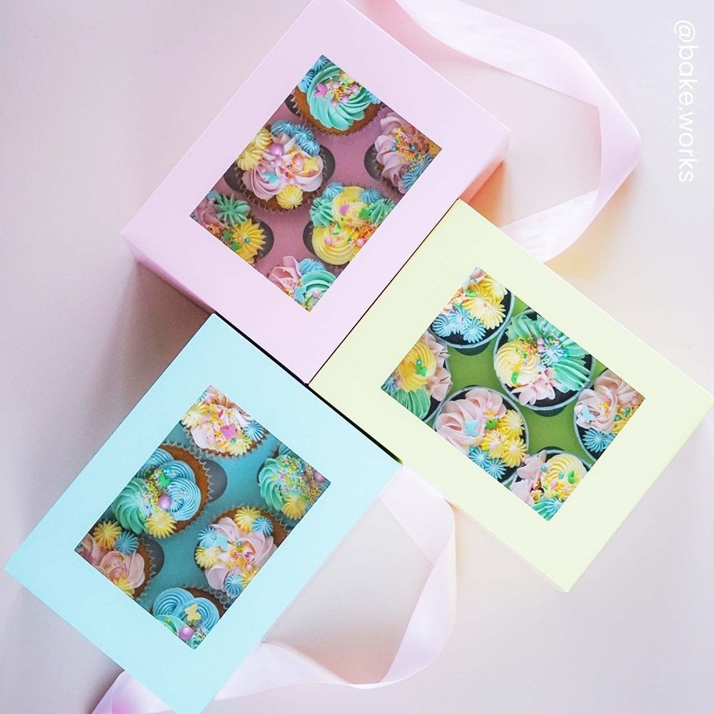 Pastel Set of Cupcake Boxes for 6 Cupcakes Pink Lemon Duck Blue - Purple Cupcakes.jpg