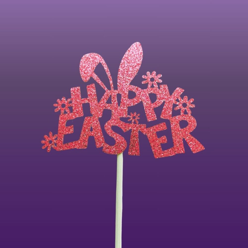 Glitter Happy Easter Cake Toppers - BUNNY EARS (Pack of 12)