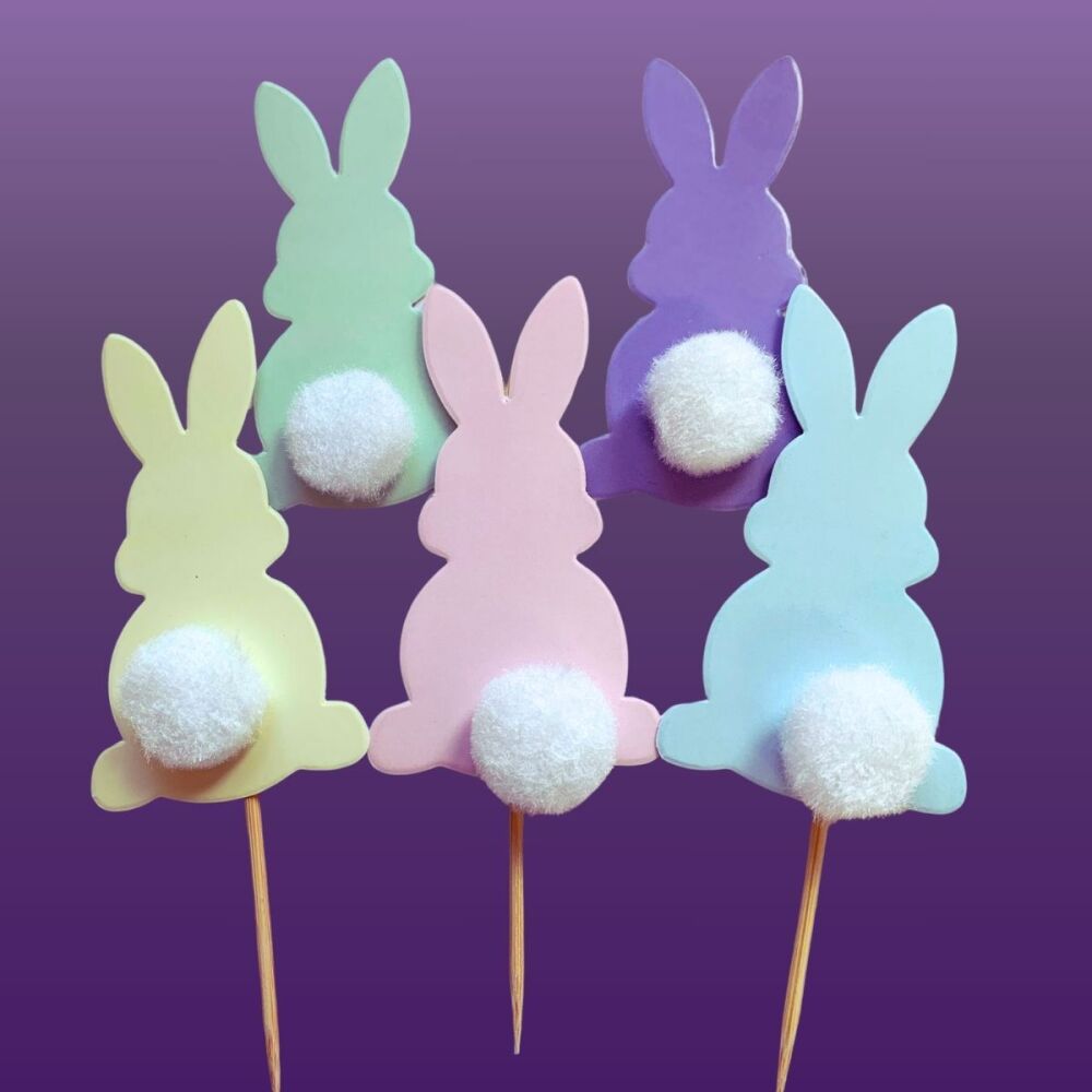 Purple Cupcakes - Pastel Bunny Cake Topper Picks (Pack of 5)