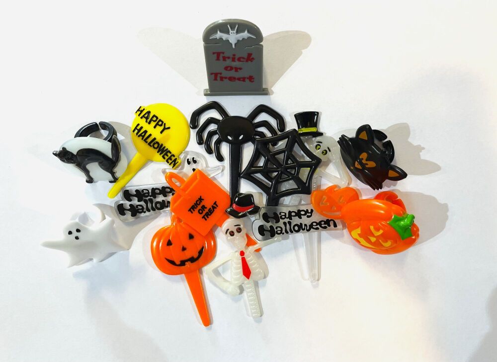 Halloween Assorted Plastic Cupcake Toppers - Pack of 14