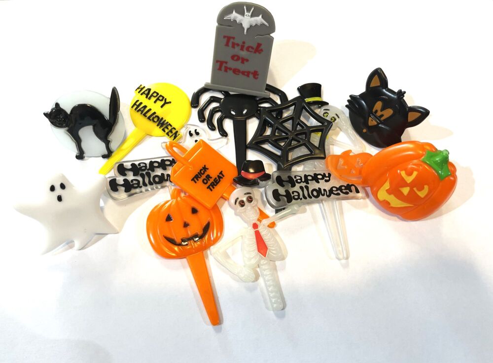 Halloween Assorted Plastic Cupcake Toppers - Pack of 14