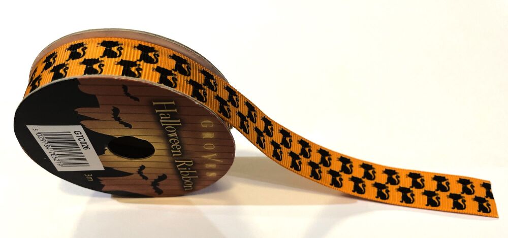 Halloween Patterned Ribbon : 15mm x 3mtrs - Black Cats