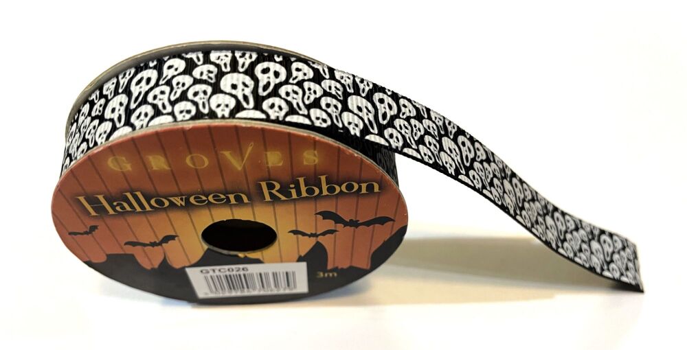 Halloween Patterned Ribbon : 15mm x 3mtrs - Spooky Face