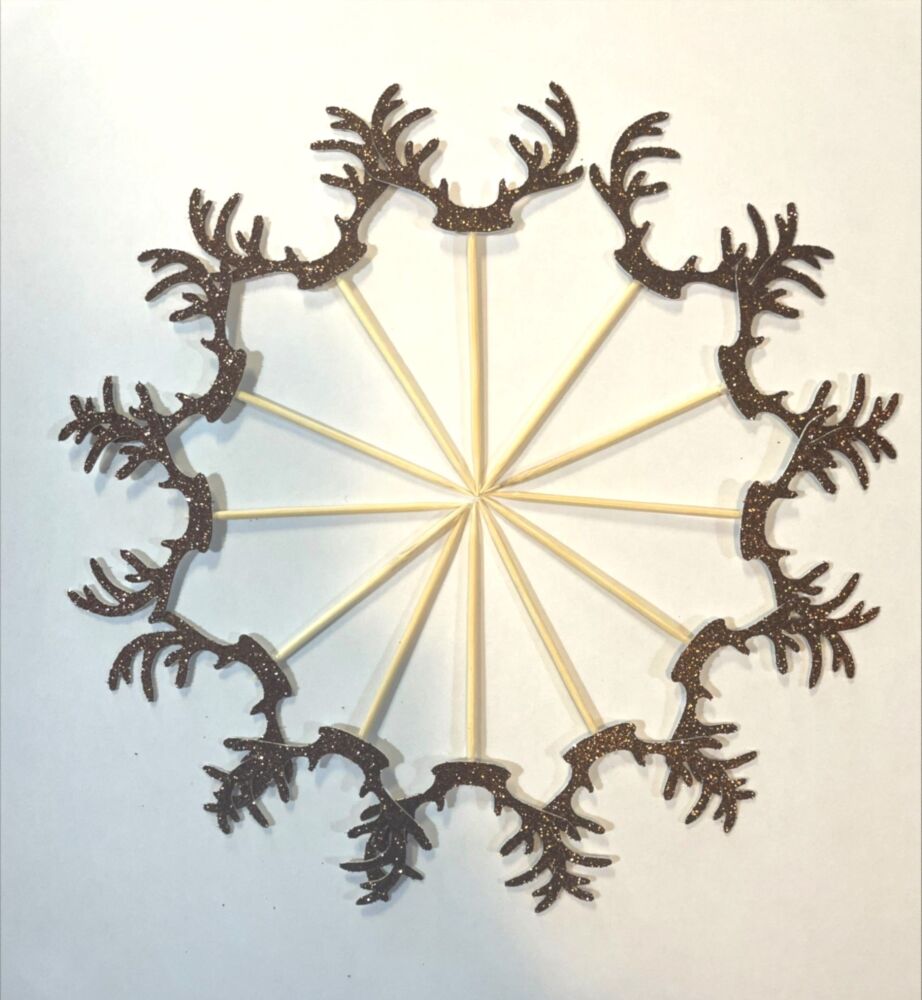 Glitter Reindeer Antlers Food Picks Pack of 12