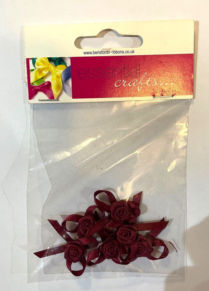 Ribbon Rose Centred Burgundy Bows - Pack of 6
