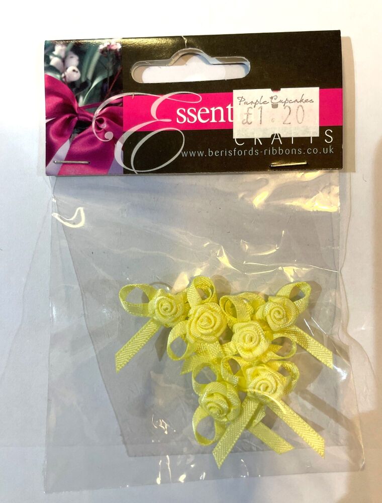 Ribbon Rose Centred Lemon Bows - Pack of 6