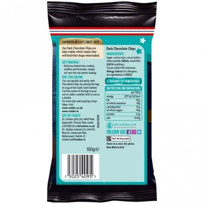 Dr. Oetker - Chocolate Chips 100g - DARK - BB Nov 2025