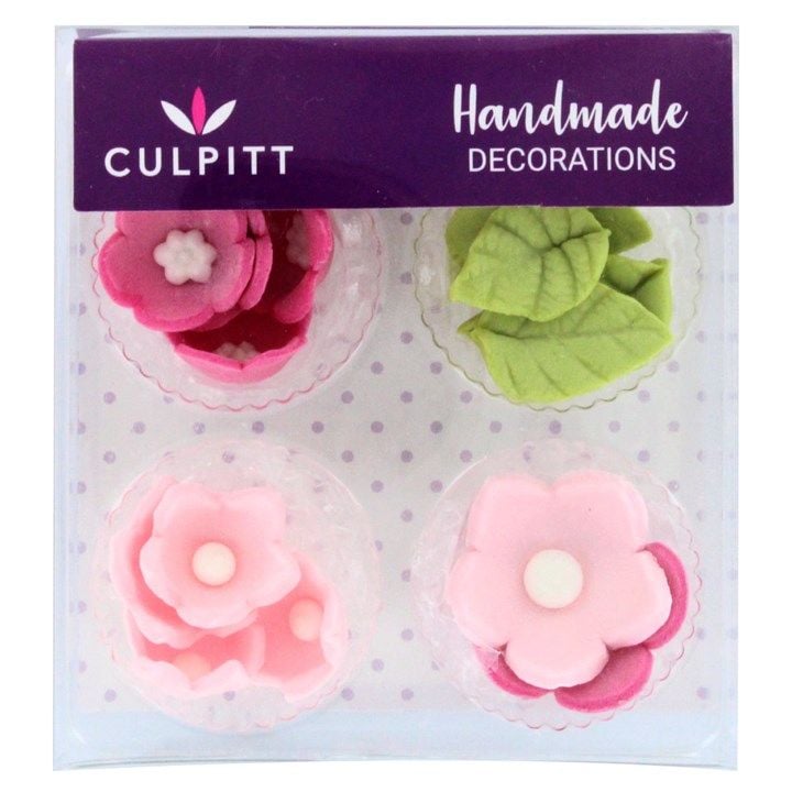 Pink Sugar Flowers & Leaves (16 pieces) - BB 12/11/25