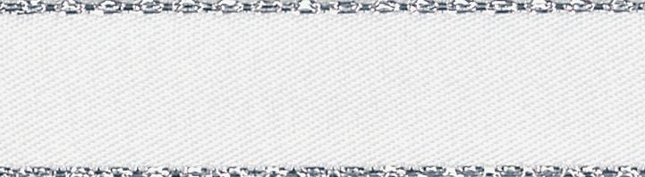 Ribbon: Metallic Edge Satin - Silver & White - 15mm x 5mtrs