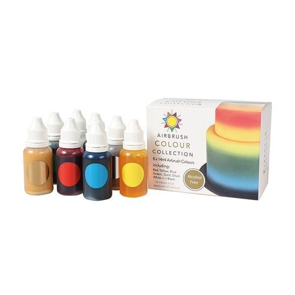 Sugarflair ALCOHOL FREE Airbrush Colour Collection - 8 x 14ml bottles - BB 31/12/25