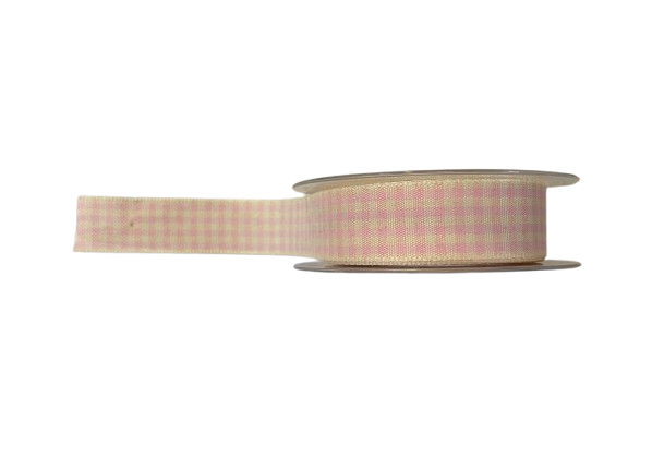 Gingham Ribbon: Checkered - Light Pink & Cream - 25mm x 5mtrs