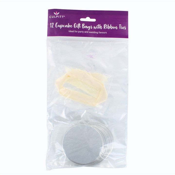 Cupcake Gift Bag with Base & Ribbon Ties - Pack of 12