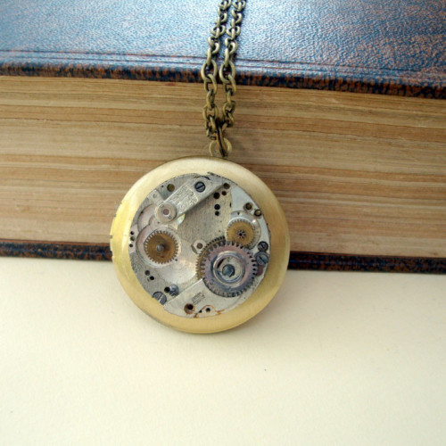 Steampunk watch movement locket necklace SN115