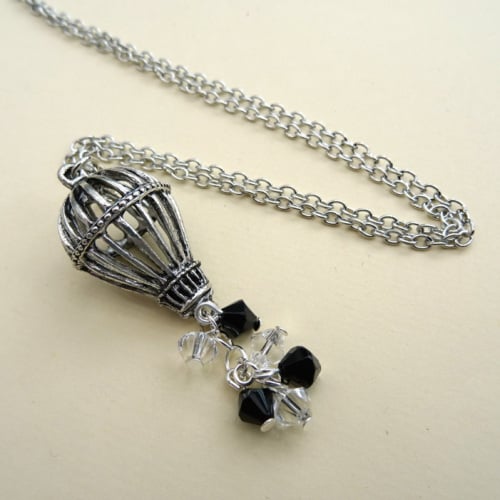 Steampunk hot air balloon necklace silver with beads SN117