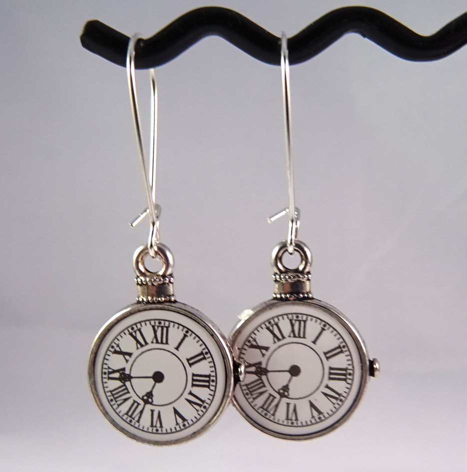 Pocket watch charm earrings - steampunk Alice in Wonderland style SE041