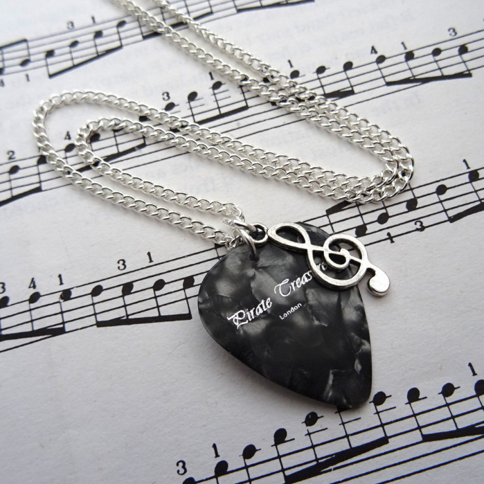 Plectrum & treble clef music note charm necklace CN097