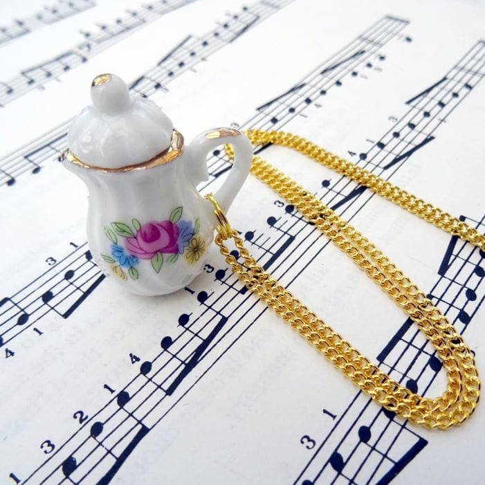 Vintage style china coffee tea pot necklace