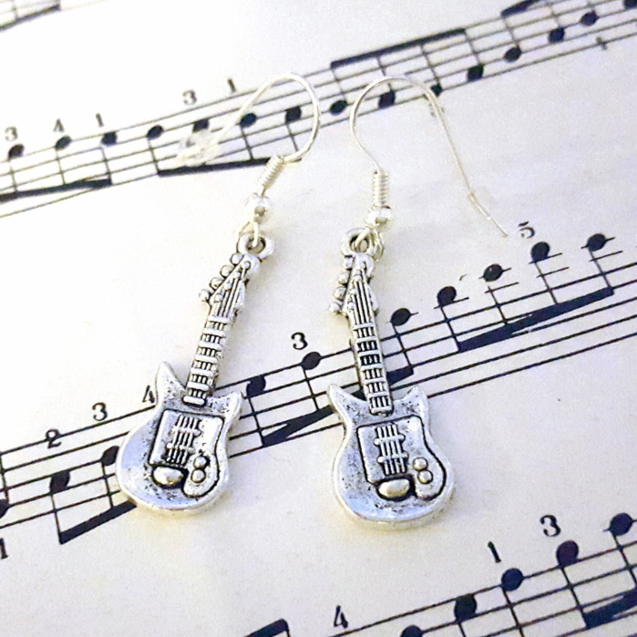 Silver guitar earrings CE022