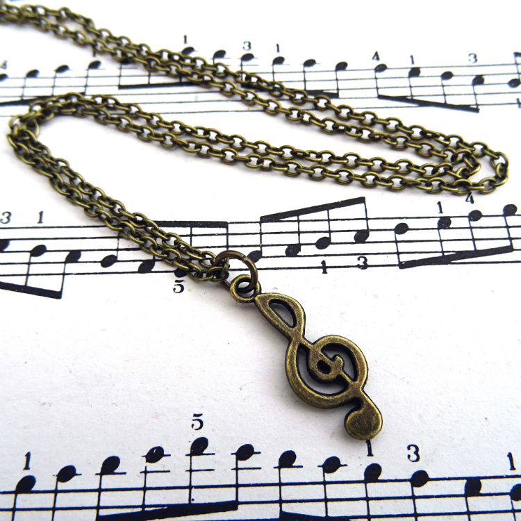 Antique bronze treble clef charm necklace CN099