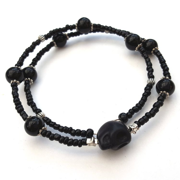 Black skull bead coil bracelet CB003