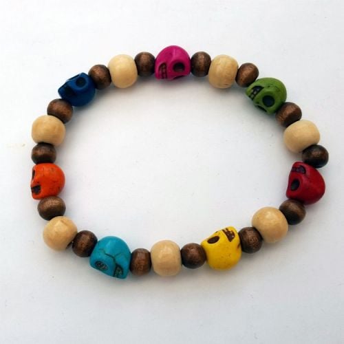 Day of the Dead skull bead stretch bracelet MB008