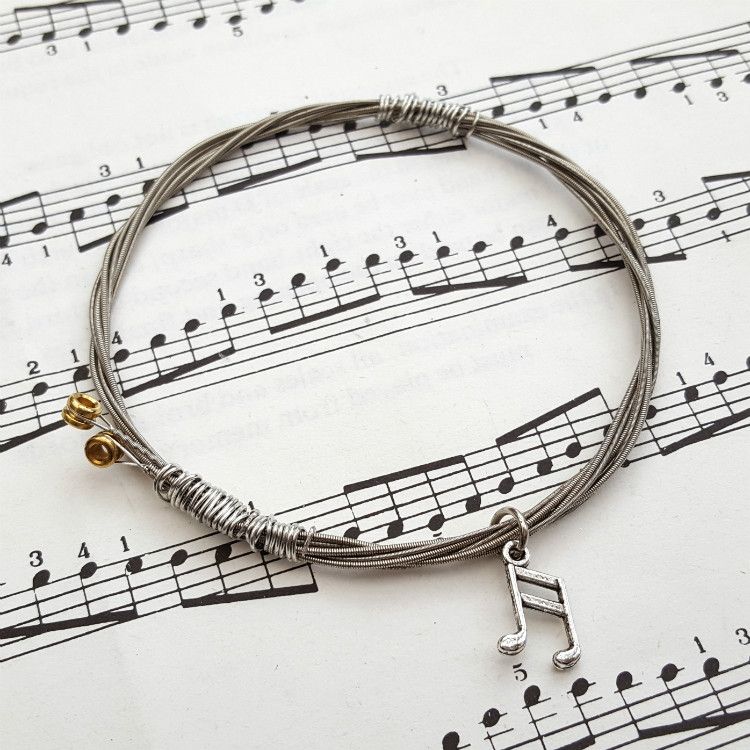 Guitar string bracelet with music note charm (22cm circumference) GSB002