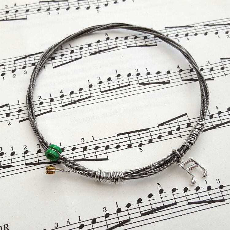 Guitar string bracelet with music note charm (25cm circumference) GSB004
