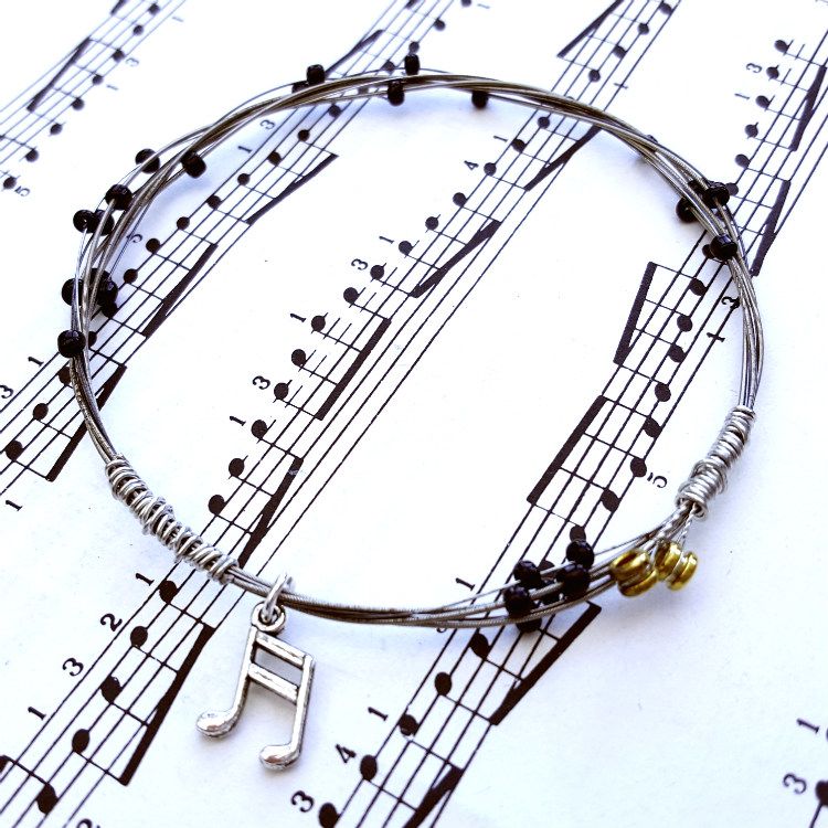 Guitar string bracelet with music note charm (22cm circumference) GSB007