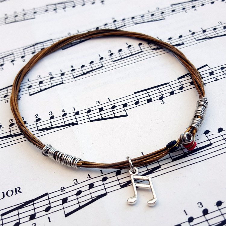 Guitar string bracelet with music note charm Size S GSB011