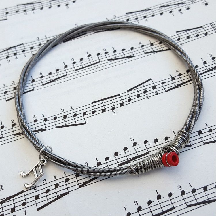 Bass guitar string bracelet with music note charm (28cm circumference) GSB013