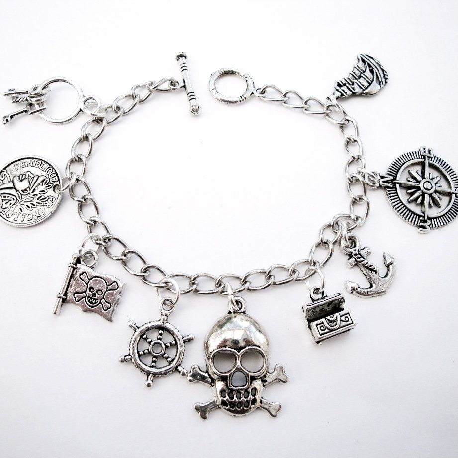 Pirate bracelet with silver charms PCB107