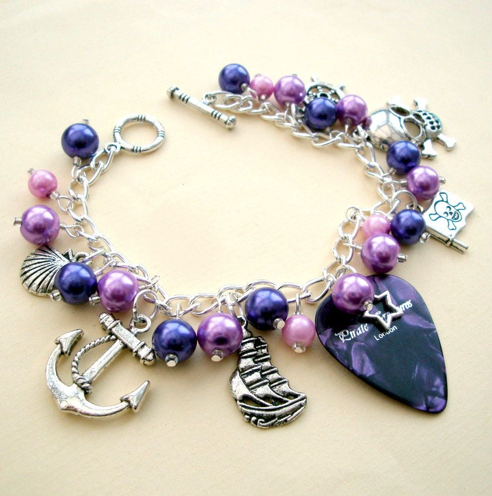 PCB095 Purple pirate plectrum charm bracelet