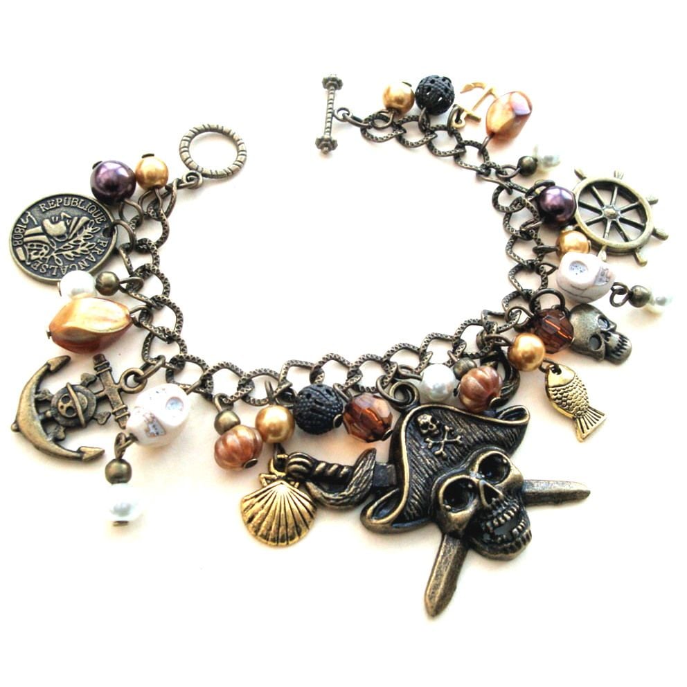PCB101 Pirate charm bracelet with antique bronze beads