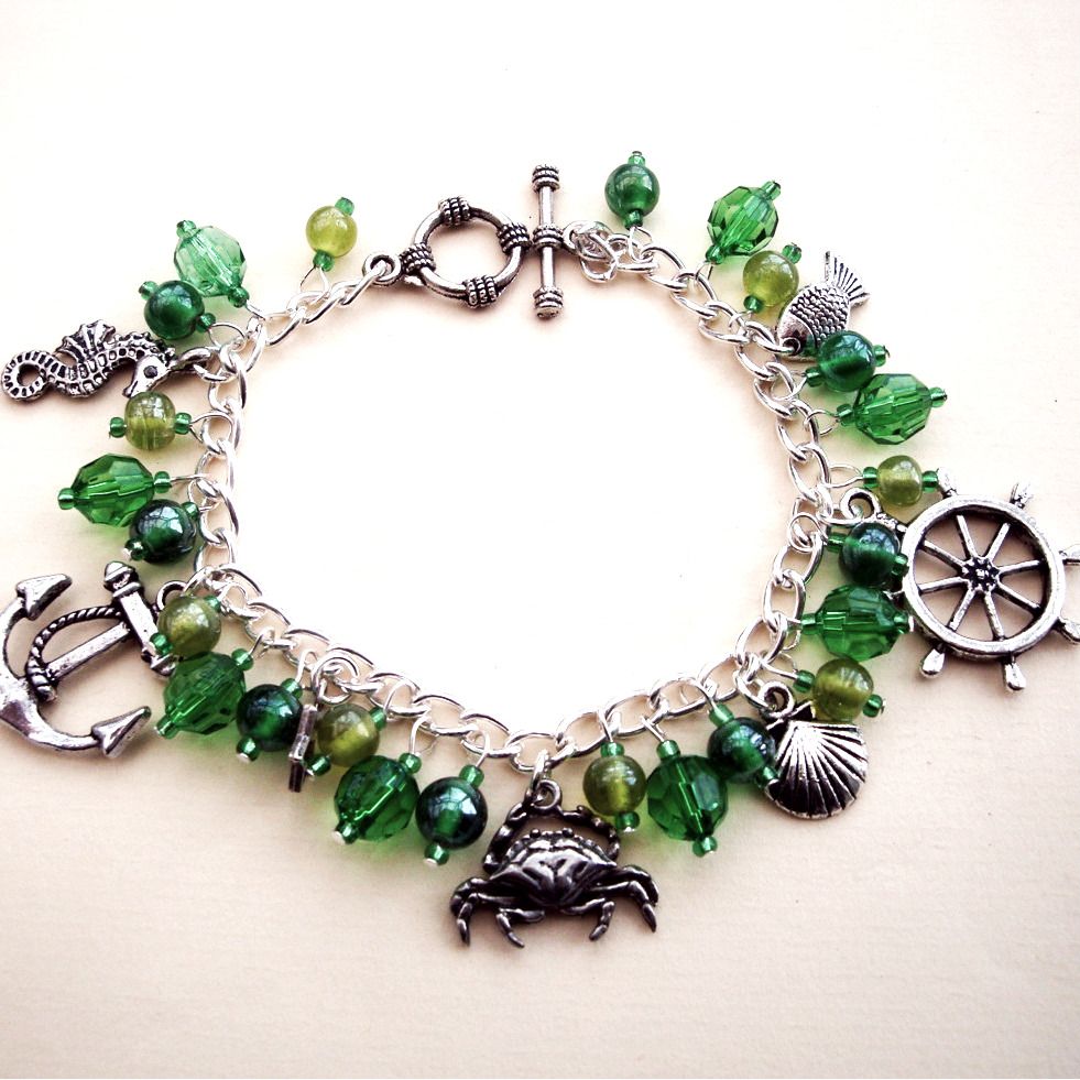 PCB063 Green beads nautical pirate charm bracelet