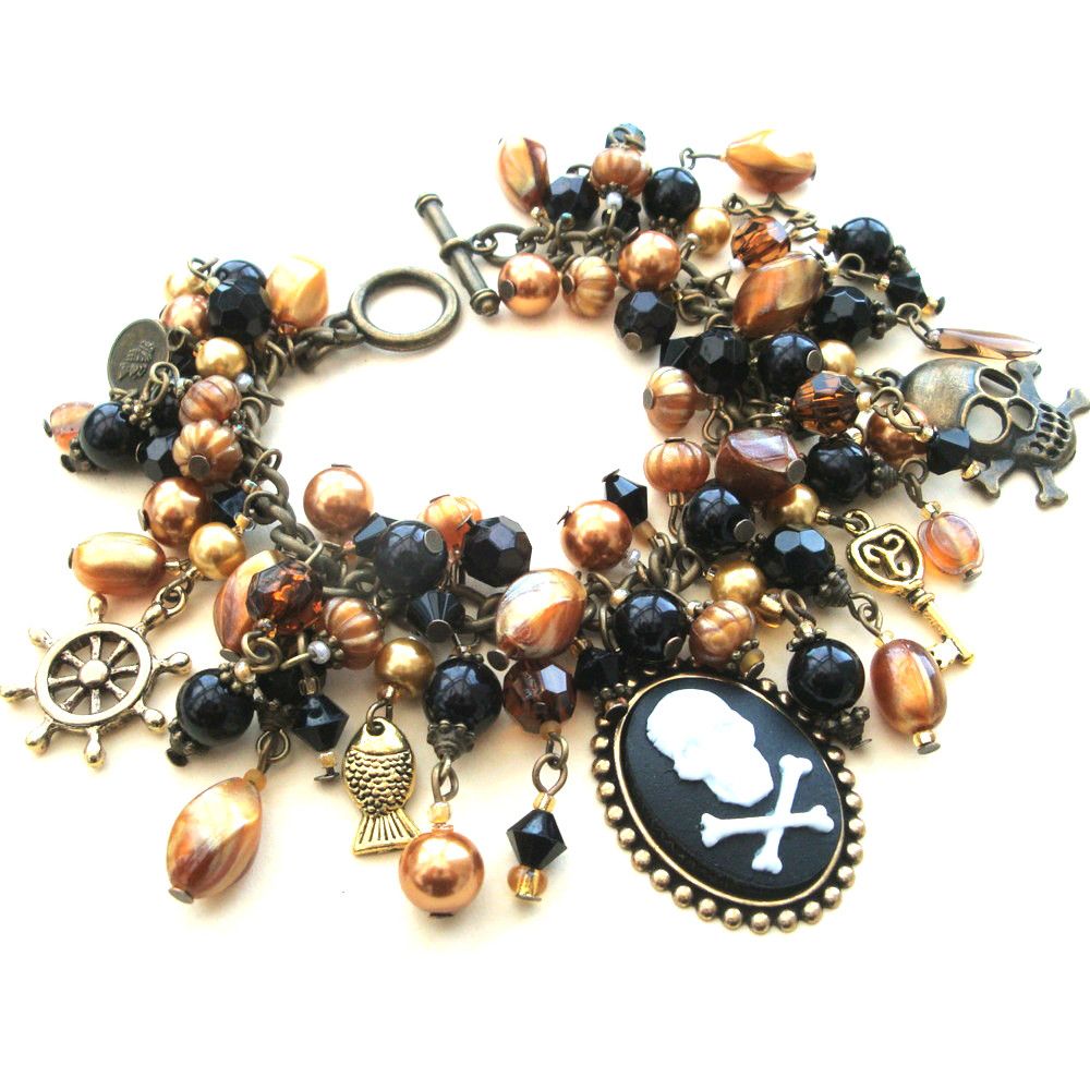 PCB069 Bronze pirate cameo charm bracelet