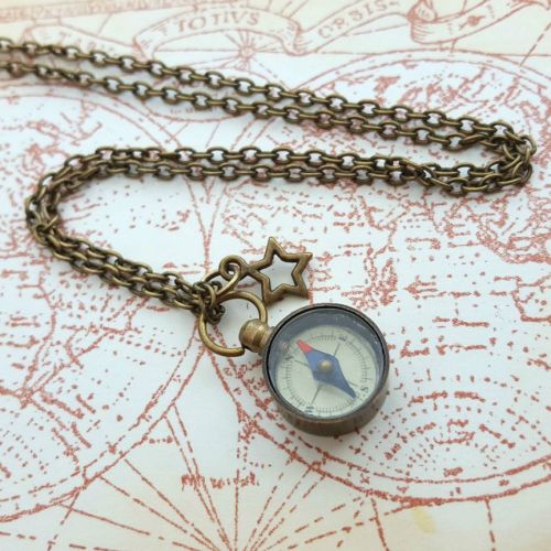 Small bronze working compass necklace PN150