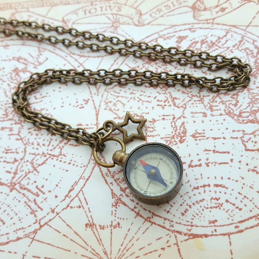 Small bronze working compass necklace PN150