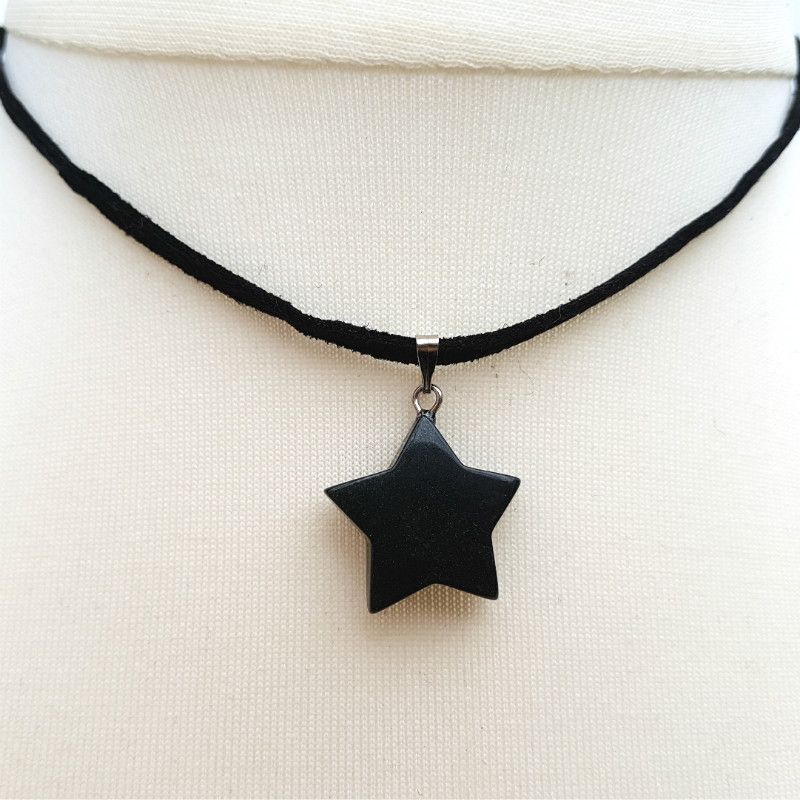 Black star necklace, onyx pendant on suede choker